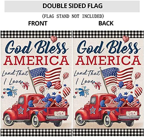 דגלי גן 4 ביולי חיצוניים, משאית אמריקאית פטריוטית עם דגלים באפלו משובצים דגלי חצר קטנים לחיצוני חוץ, קישוטים ליום העצמאות לזכרו לחג החווה