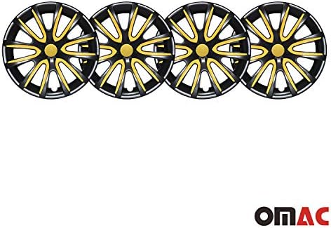 OMAC Hubcaps 16 אינץ 'עבור שברולט קרוז שחור וצהוב 4 יח'. כיסוי חישוקי גלגלים - כובעי רכזת - החלפת חוץ של צמיג מכוניות