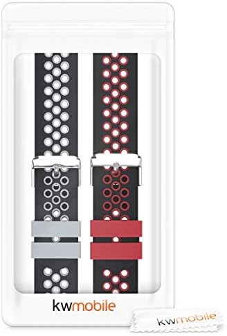 להקות שעון Kwmobile תואמות את Huawei Watch GT 2E - סט רצועות של 2 רצועות סיליקון חלופיות - שחור/אדום/שחור/אפור