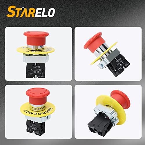 סטארלו 22 ממ 1nc 1 פטריות אדומות עצירה חירום מתג לחיצה על כפתור כפתור בדרך כלל מתג עצירה בטיחות סגור 10A 440V.