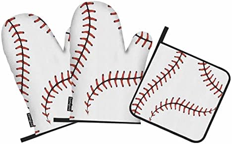 Samgula Baseball Stitches כוסות תנור ומחזיקי סיר קובע שרוכי סופטבול עיצוב עמיד בחום 3 יחידות לבישול אפייה מנגל