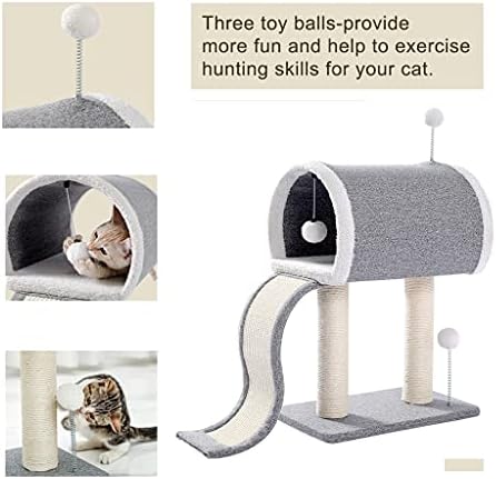 חתולי עץ גרוד סולם מגדל הדירה עומד לוח לשחק צעצוע חתולי בית קן עם כדור קפיצות פלטפורמה אפור