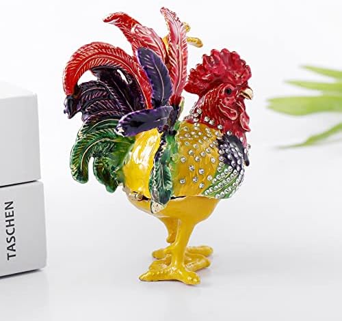 Ingbear תרנגול צבעוני פסלון צירים קופסאות תכשיט, מתנה ייחודית ליום האם, קופסת תכשיטים אמייל מצופה ביד, קישוטים לבעלי חיים לעיצוב הבית
