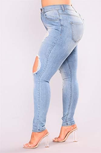 נשים אנגונוול מותניים גבוהות חור רזה ג'ינס ג'ינס נמתח מכנסיים רזים באורך עגל ז'אן