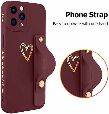FIYART מיועד לאייפון 11 Pro Max Case עם מחזיק מעמד טלפון חמוד לבבות לבבות מגן על מצלמות הגנה על מצלמה עם רצועת כף היד לנשים בנות לאייפון