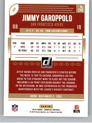 2018 דונרוס כדורגל 249 ג'ימי גארופולו סן פרנסיסקו 49ers כרטיס מסחר רשמי ב- NFL