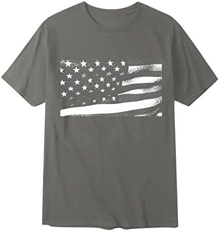 מיאשוי כותנה גברים גברים דגל יום העצמאות רך ונוח חולצת כותנה מודפסת קטנה עם צוואר רונד כבד