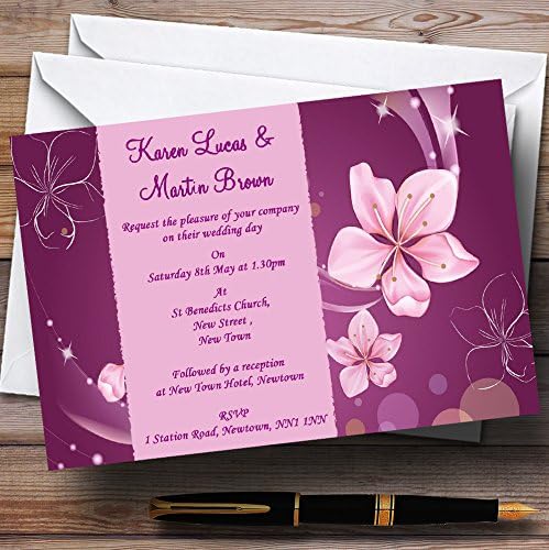 פרחים ורודים סגולים הזמנות לחתונה בהתאמה אישית