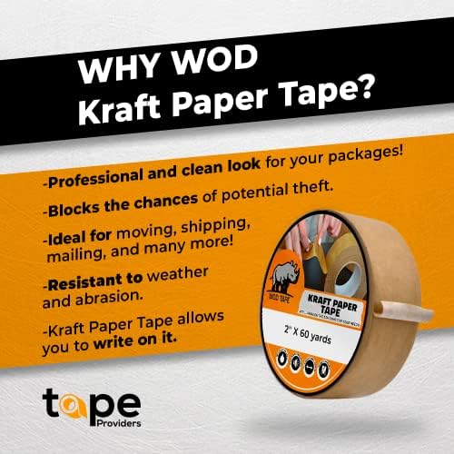 WOD PFKT7 KRAFT נייר קרטון קרטון שטוח קרטון - 2 אינץ 'x 60 yds. - לאריזה, להזיז, למשלוח או לאחסון קופסאות אחסון