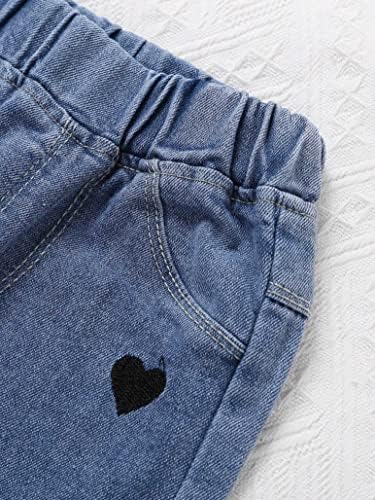 יארטינה תינוקות תינוקות ג'ינס ג'ינס אלסטי מותניים קרועות מכנסי ג'ינס מכנסי רגל רחבים בסיסיים תחתונים מזדמנים שחור וכחול 4-5 שנים