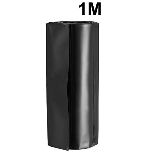 UXCell סוללה עטיפת PVC חום מכווץ צינורות 103 ממ רוחב שטוח עבור 18650 ספקי חשמל באורך מטר 1 שחור