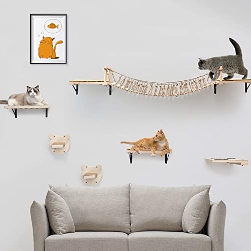 מדפי קיר וחתולים של ליטיל, גשר חתולים רכוב על קיר, מדף מטפס חתולים צף עם כרית גירוד לחתולים, ריהוט קיר לחתול לשינה, משחק, שכיבה וטיפוס