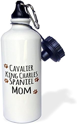 3drose Kavalier King Charles Spaniel Dog Mom Doggie מאת גזע-חום-בוצי הדפסי הדפסי חובב דוגי בקבוק מים ספורט, 21 גרם, לבן