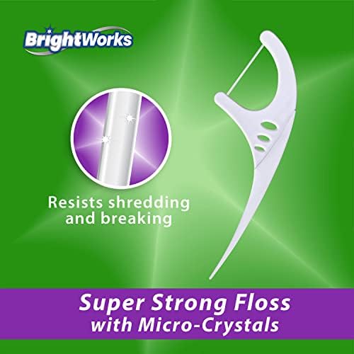 225 חתיכות BrightWorks מנטה טרית + חוטפי שיניים הלבנה עם ידיות על בסיס צמחי, חוט דנטלי סופר-חזק למבוגרים וחוט חוט נענע עם מיקרו-קריסטלים,