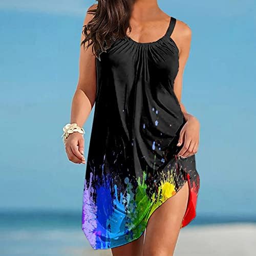נשים של פרחוני מודפס ללא שרוולים שמלת קיץ מזדמן טוניקה קצר שמלה קיצית חוף כיסוי קופצים עבור בגדי ים ים-3