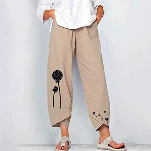 מכנסי רגל רחבים של IOPQO לנשים פשתן כותנה מותניים אלסטיים מכנסיים חצוצים מכנסיים מכנסיים מכנסי טרנינג