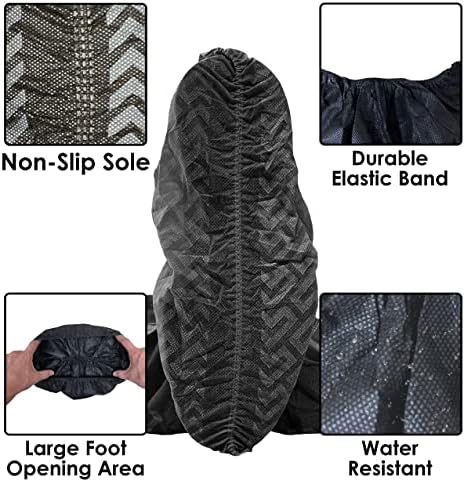 Buena מוצרי 100 חבילה מכריכי מגף שחורים חד פעמיים וחסרי נעליים גדולים במיוחד. שימוש חוזר לשימוש חוזר עמיד מים עמידים עמידים בפני מדרכים