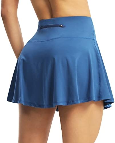 Ltmnszo המותניים הגבוהות לנשים קפלים חצאית טניס חצאית גולף אתלטית קלה חצאיות לנשים עם 4 מכנסי כיסים קצרים