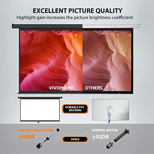 Vivohome 100 אינץ 'מסך מקרן ממונע חשמלי עם מרחוק, 16: 9 8k 4K Ultra HD מסך רחב לסרט קולנוע קולנוע ביתי קולנוע קולנוע