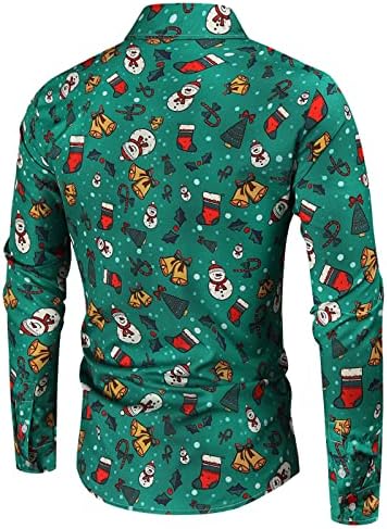 חולצות חג המולד של XZHDD לגברים, חג המולד מצחיק סנטה קלאוס עץ שלג איש הדפסה כפתור מטה חולצה מזדמנת צווארון