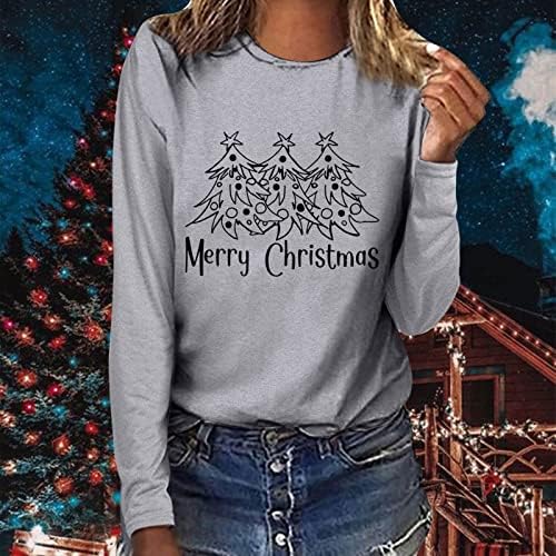 צמרות חג מולד שמח לנשים סוודר שרוול ארוך חולצת תאו משובץ עץ חג המולד גרפי סווטשירט סתיו y2k בגדים