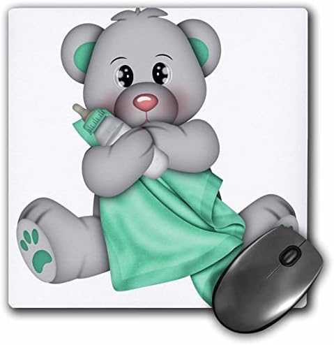 דוב תינוקות חמוד עם שמיכה ירוקה ואיור בקבוקים - רפידות עכבר