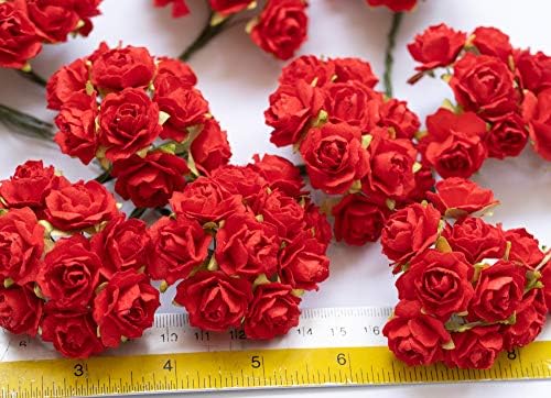 Natthaflower 100 יח 'צבע אדום צבע תות נייר מיני ורדים פרחים מלאכותיים בגודל 20 ממ או 3/4 אינץ' למלאכה