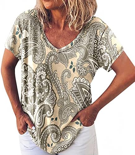 חולצת נערות נערות סתיו קיץ שרוול קצר 2023 כותנה עמוק V צוואר גרפי גרפי מזדמן טי טיי לנשים UV UV