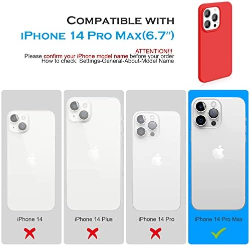 iPhone 14 Pro Max Silicone Case אדום, מארז סיליקון נוזלי, כיסוי מגן בגוף מלא, אטום הלם, מארז טלפון דק, רירית מיקרופייבר רכה נגד סקרט,