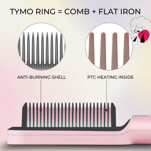 טבעת טיימו טבעת מברשת מחליק שיער ורוד + ריסוס מגן על חום Tymo לשיער