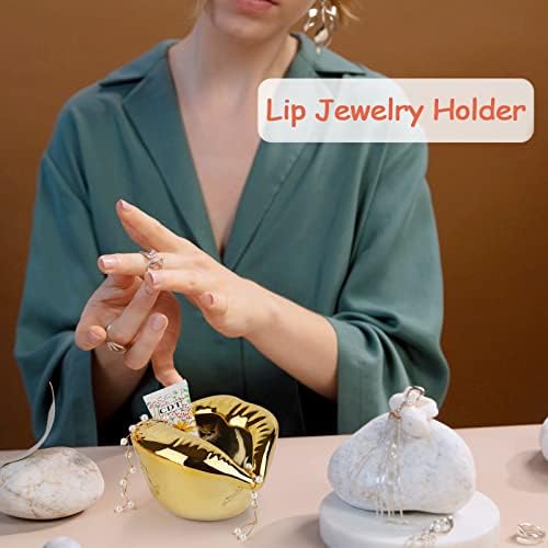קרמיקה שפות אדומות שפתון טבעת מחזיק תכשיטי מגש מתלה דקורטיבי קוסמטי אחסון תצוגת מחזיק שולחן העבודה סיכת ראש אחסון ארגונית מתנת יום הולדת