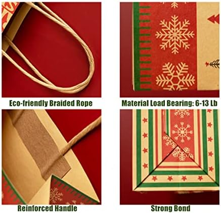 5 יחידות שקיות נייר קראפט קטנות לחג המולד עם ידיות שקיות מתנה בתפזורת, קניות מכולת מלאכה צד קמעונאי טובות שקיות חתונה, 8.5 על 6 על 3.2