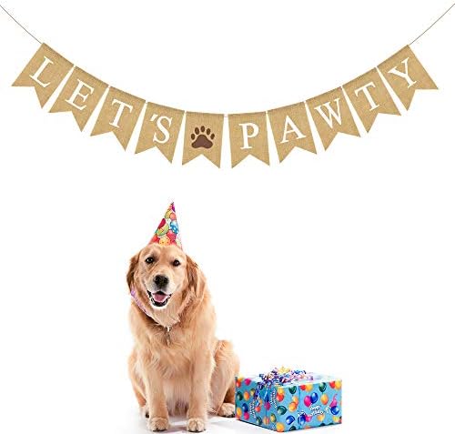 יוטה יוטה Let's Pawty Banner עם הדפסת כפות כלב כלב כלב יום הולדת שמח אספקת קישוט