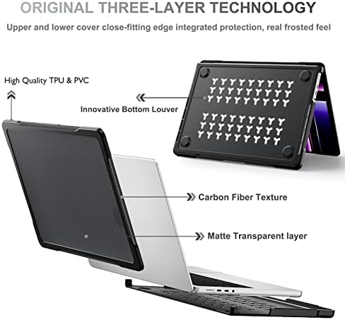 Lepeoac עבור MacBook Pro 14 אינץ 'A2779 A2442 M2 M1 Pro/Max Clip 2023 2021 דגם, מארז מעטפת קשיח מגן כבד עם כיסוי מקלדת, שחור