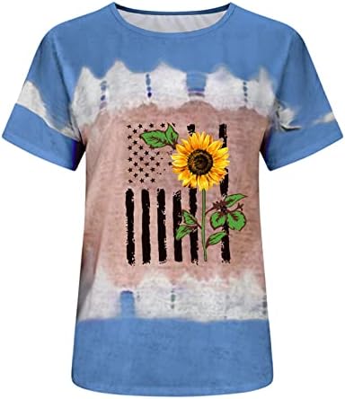צמרות חמניות דגל אמריקאי נשים עניבת אופנה צבע 4 ביולי פטריוטיות 2023 חולצות יום עצמאות קיץ חולצות חולצות