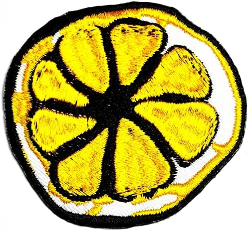 Kleenplus 2PCs. לימון צהוב וחמוד פרי חתוך פרי חתוך טלאים מצוירים ברזל לימון רקום על תג תפור על בגדי טלאי רקמה רקמה מדבקה בד תפירה לתיקון