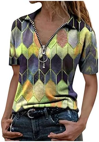 נשות Zefotim נ 'חולצות טי צוואר, לחצני הדפסה גיאומטריים של נשים אופנה
