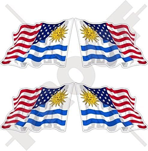 ארהב ארצות הברית של אמריקה ואורוגוואי אמריקאית-אורוגוואי דגל מעופף 2 מדבקות פגוש ויניל, מדבקות x4