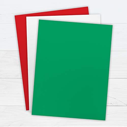 PrintWorks Cardstock, 67lb משקל כבד משקל כבד, כולל קרטסטוק אדום, ירוק ולבן, 200 גיליונות סהכ, מושלם לכרטיסי חג המולד, תגיות מתנה, הכרזות
