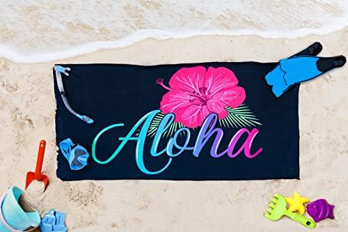 Aloha מעצבת מגבות חוף אלוהה - עם מדבקות אלוהה - מיקרופייבר חוף יבש מהיר, קמפינג, בריכה, ספורט, תרמילאים, יוגה, חדר כושר, מגבת נסיעות 60x31.5