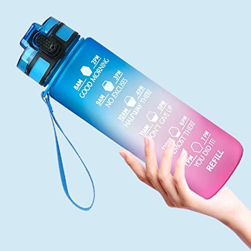 HUIOP 1000ML / 32OZ בקבוק מים ספורט עם זמן מוטיבציה סמן דליפת דליפות בקבוק מים עליון לחדר כושר חיצוני כושר אימון כושר