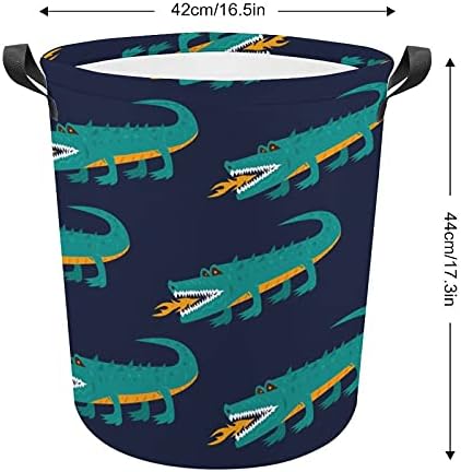 שק כביסה בדוגמת תנין עם ידיות סל עגול סל אחסון עמיד למים מתקפל 16.5 על 17.3 אינץ