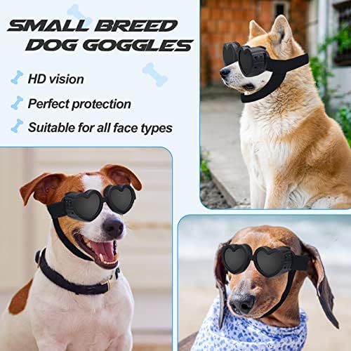 משקפי כלבים קטנים הגנה על UV משקפי משקפי קוריס קוריאפ גזע קטן משקפי שמש כלב צורת לב משקפי שמש עם רצועה מתכווננת, משקפי שמש לחיות מחמד