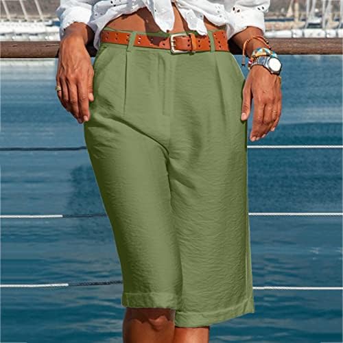 מכנסיים קצרים ברמודה לנשים באורך הברך קיץ מכנסיים קצרים בצבע טהור טהור עם כיסים רופפים טרקלין נוח מכנסיים קצרים ארוכים