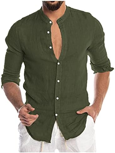 חולצות מזדמנים של פשתן כותנה של דאיג כותנה, 2021 סתיו חולצות שרוול ארוכות כפתור גברים עם חולצות קיץ עם כיסים קדמיים