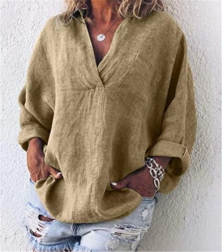 Andongnywell צבע אחיד לנשים שרוול ארוך V צוואר קרדיגן לחצני כפתור חולצות חולצות חולצות חולצות חולצות