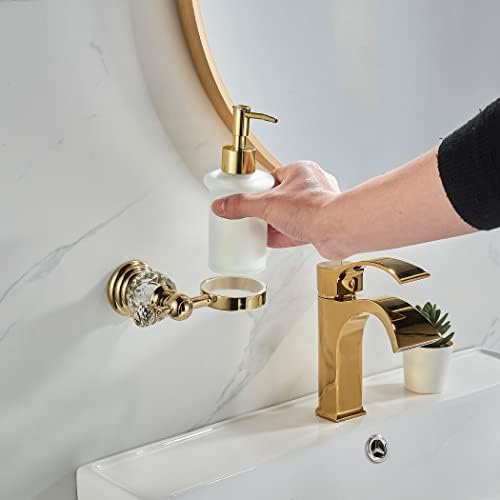 Wolibeer Crystal Cryspenser מתקן קיר רכוב, מחזיק סבון נוזלי זהב מלוטש חדר אמבטיה 8.5 גרם בקבוק זכוכית עם משאבה נירוסטה