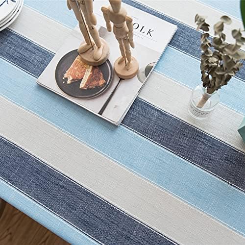 כותנה פשתן פשתן תפור תפור שולחן שולחן פסים מכסה שולחן מרובע לשלושה צבעים לקישוט שולחן אוכל מטבח, כחול, 53 x 53 אינץ '