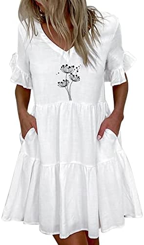 שמלת פסחא סאטוואן לנשים 2023 שמלות מסיבת חוף מודפסות חמודות עם צווארון פאף שרוול מכפלת מותניים גבוהה לפרוע מיני שמלה קיצית