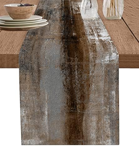 רץ שולחן חום כהה - אורך 108 אינץ ', שמן ציורים מודרניים מופשטים מטבח מופשט מטבח שולחן אוכל שידה צעיפים, יצירות אמנות גיאומטריות אפור וטבלאות